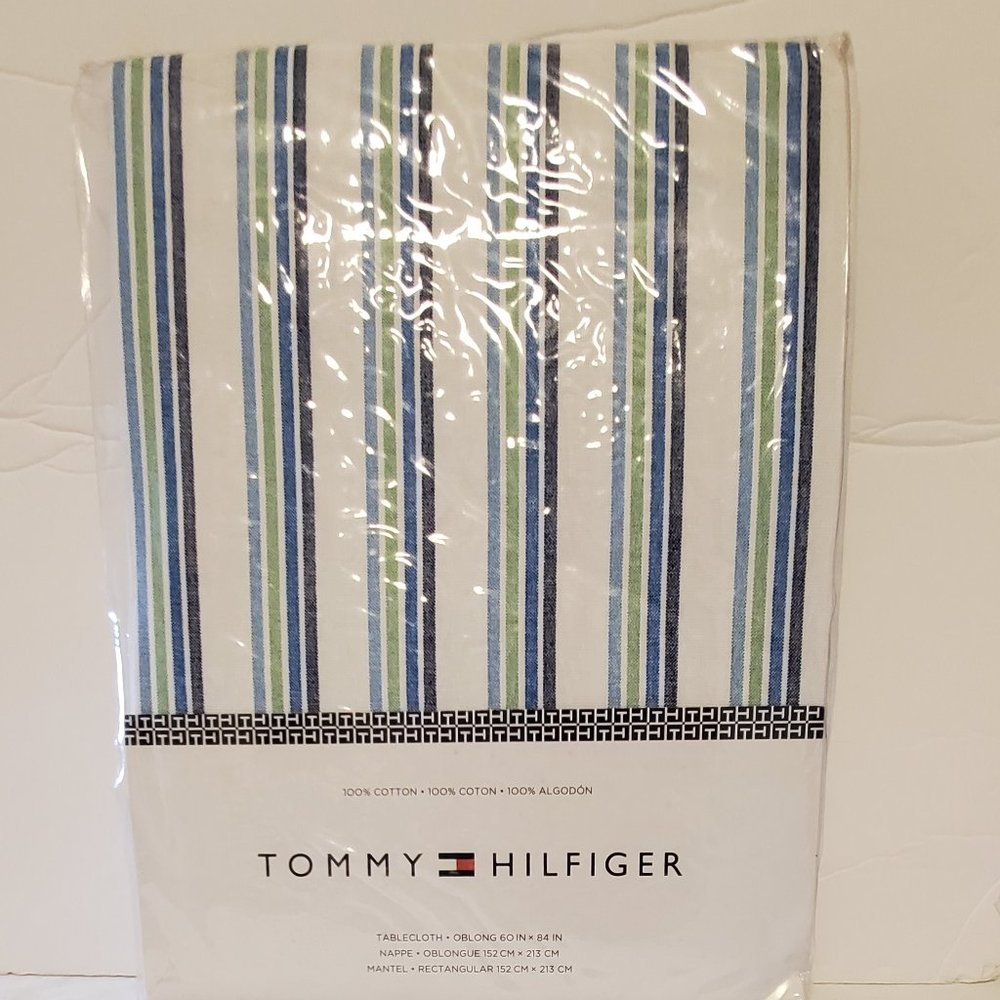 Tommy Hilfiger Blue And White Stripes 60 X 84" Tablecloth